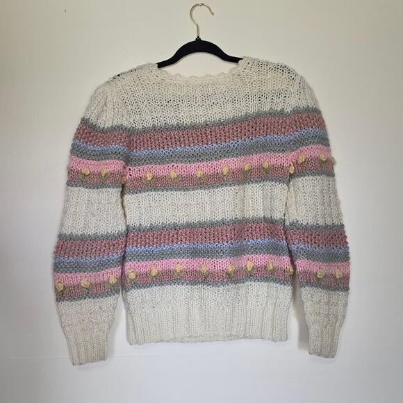 Vintage Floral Knit Sweater Women S Cottage Grandmacore Wearableart Prairie Rose - Picture 2 of 10